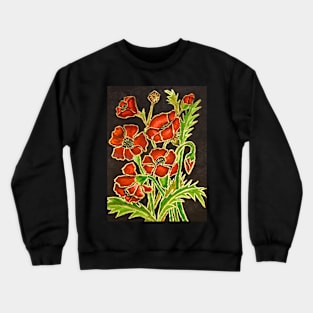 Red poppies on black Crewneck Sweatshirt